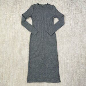 Uniqlo Gray Ribbed Long Sleeve Sweater Knit Midi Dress XS